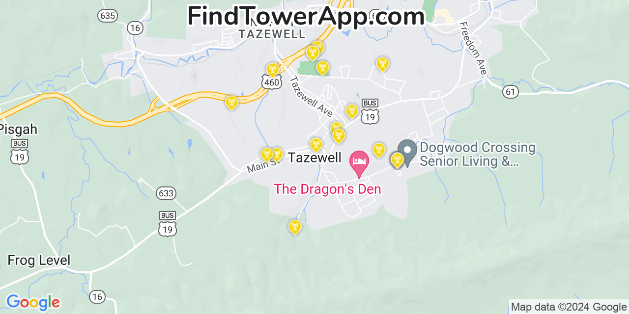 AT&T 4G/5G cell tower coverage map Tazewell, Virginia