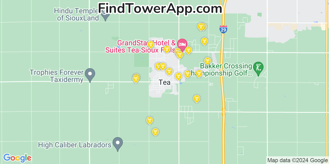 AT&T 4G/5G cell tower coverage map Tea, South Dakota