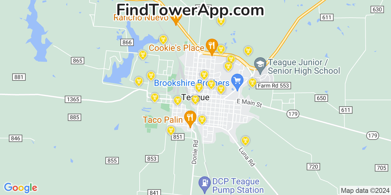 AT&T 4G/5G cell tower coverage map Teague, Texas