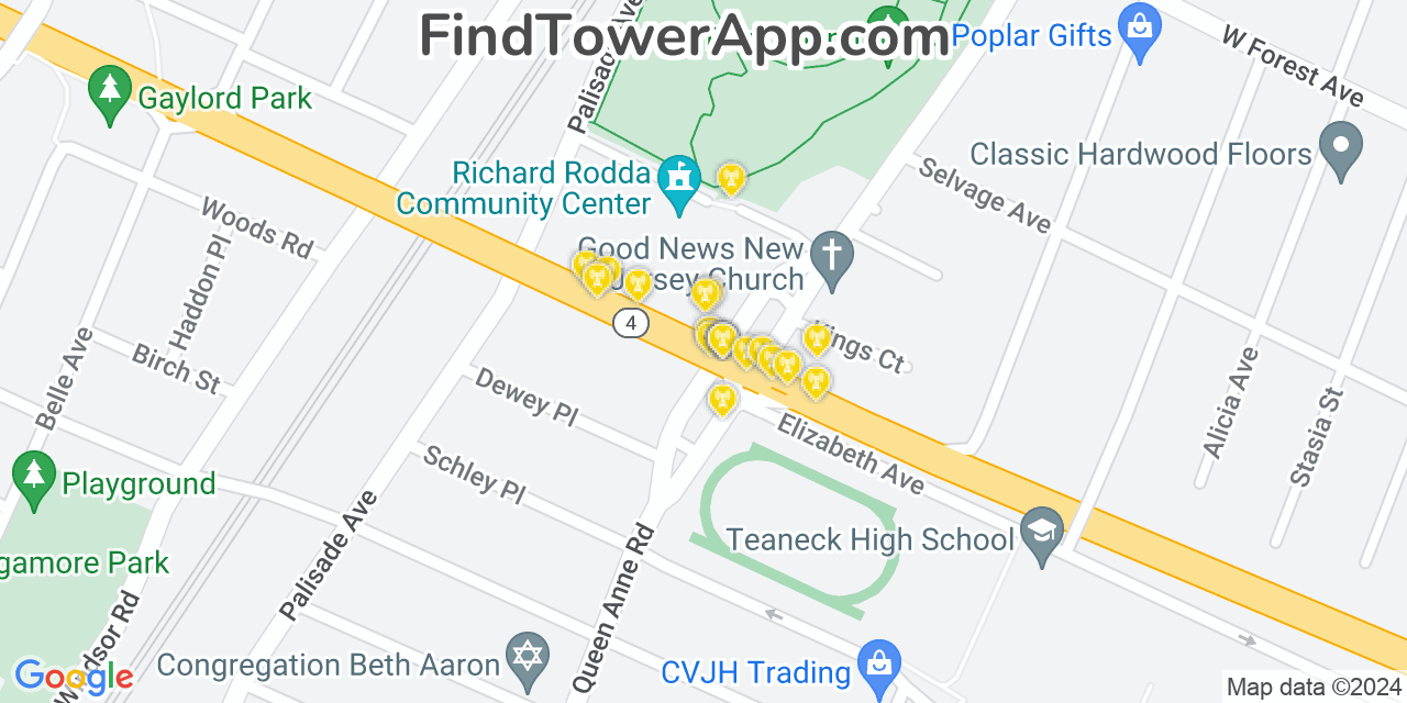 AT&T 4G/5G cell tower coverage map Teaneck, New Jersey
