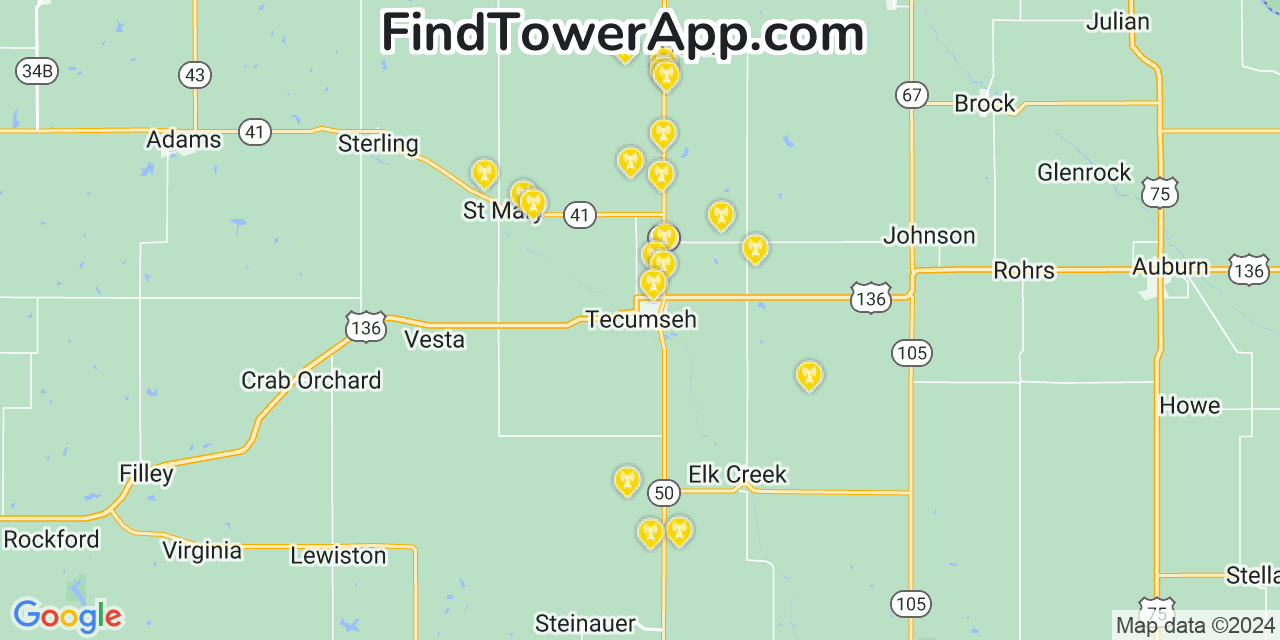 T-Mobile 4G/5G cell tower coverage map Tecumseh, Nebraska