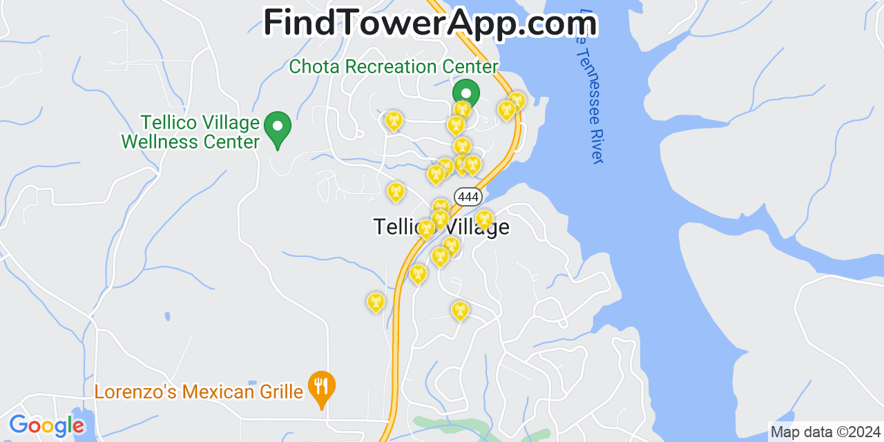 AT&T 4G/5G cell tower coverage map Tellico Village, Tennessee