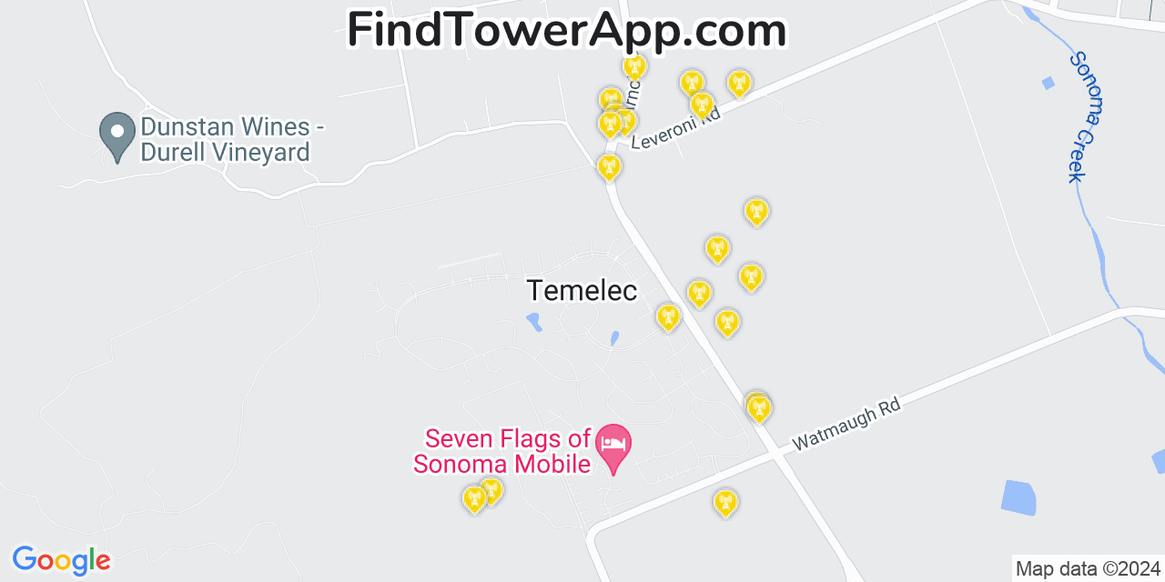 AT&T 4G/5G cell tower coverage map Temelec, California