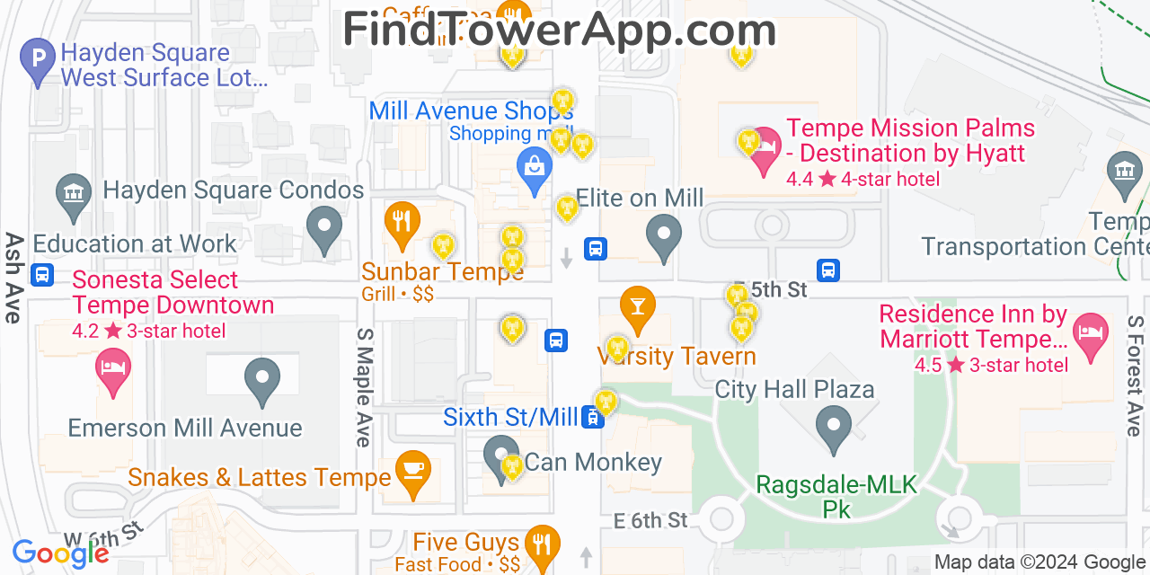 AT&T 4G/5G cell tower coverage map Tempe, Arizona