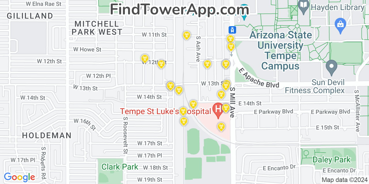 AT&T 4G/5G cell tower coverage map Tempe Junction, Arizona