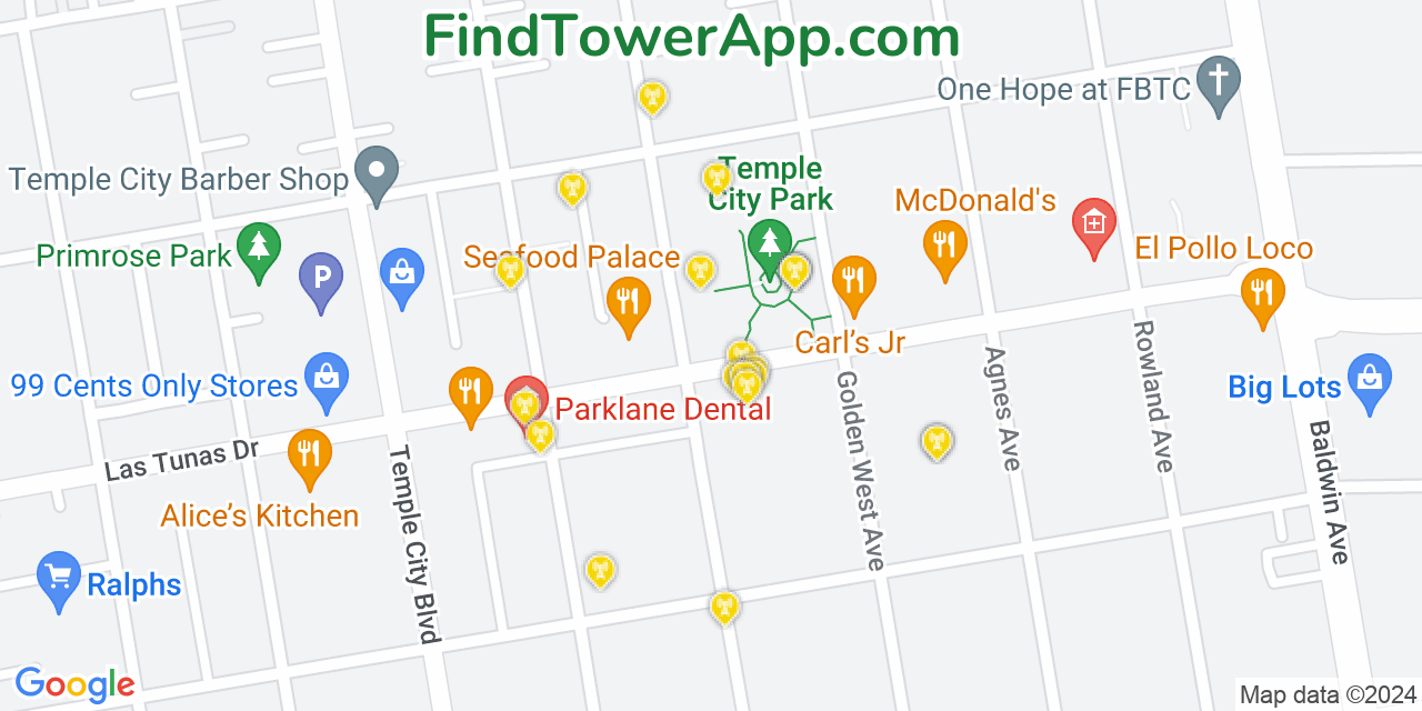 AT&T 4G/5G cell tower coverage map Temple City, California
