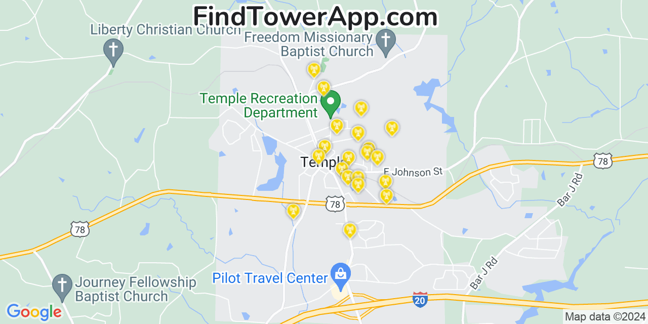 AT&T 4G/5G cell tower coverage map Temple, Georgia