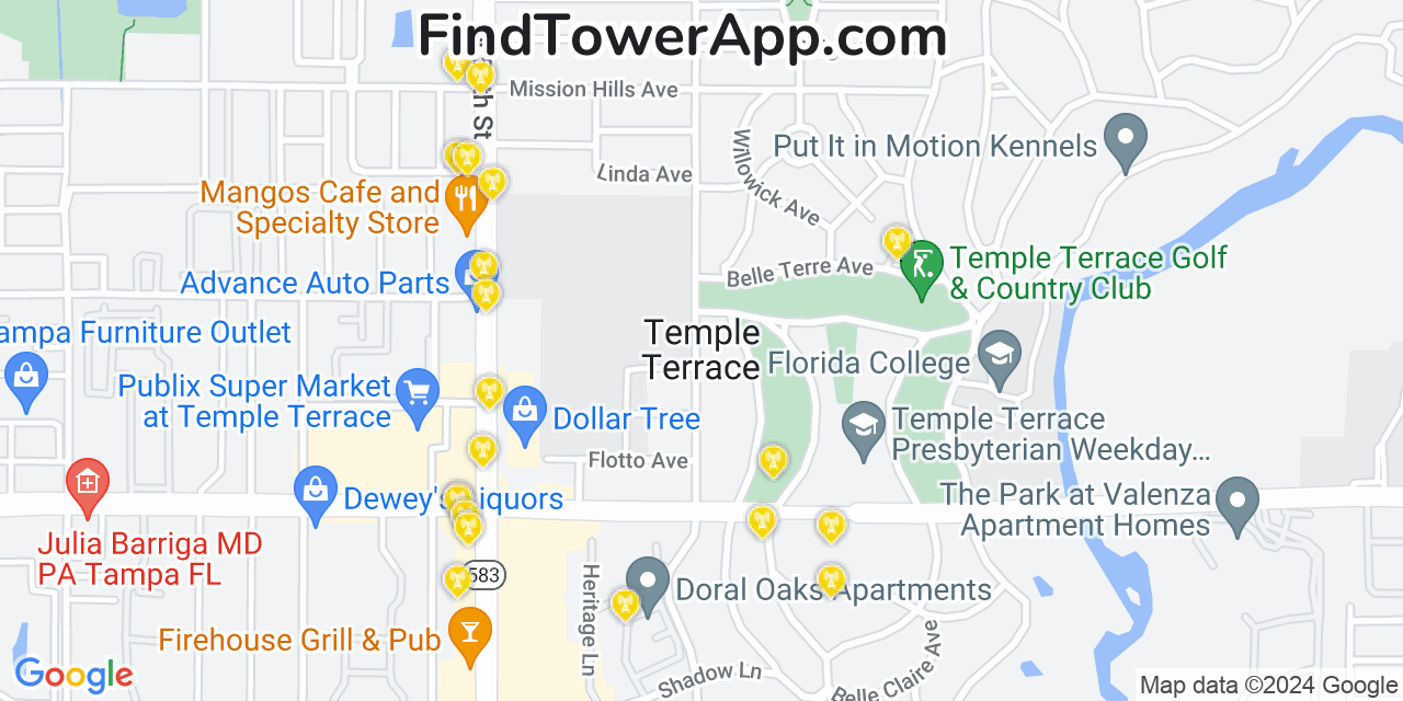 T-Mobile 4G/5G cell tower coverage map Temple Terrace, Florida