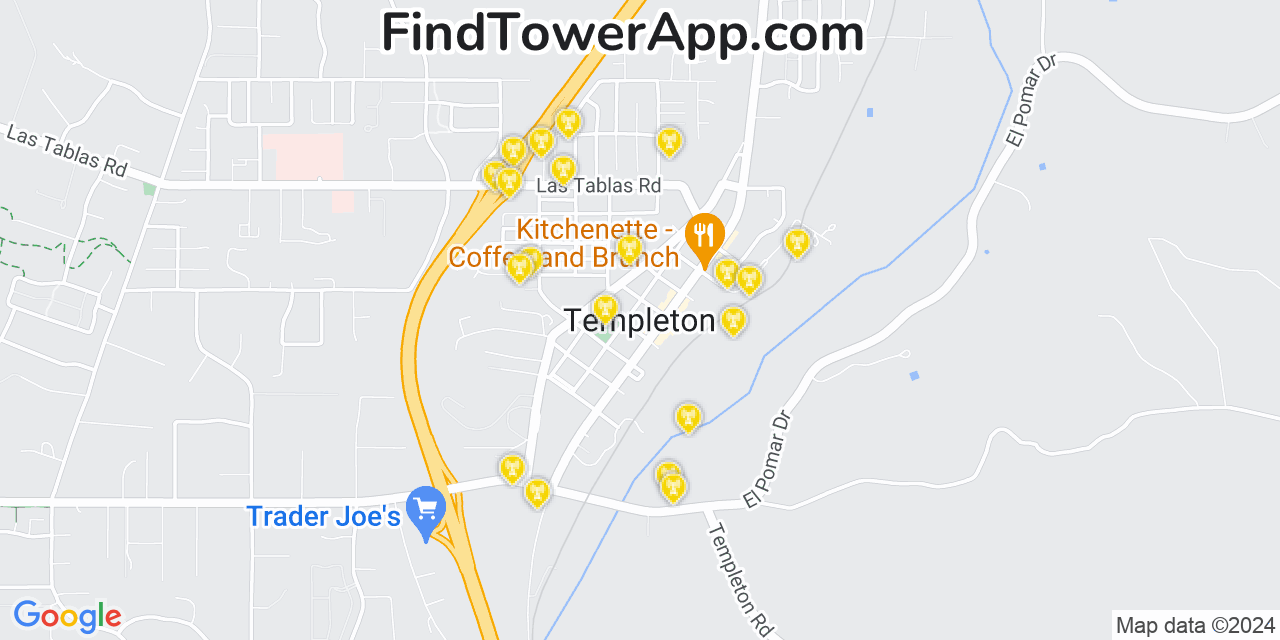AT&T 4G/5G cell tower coverage map Templeton, California