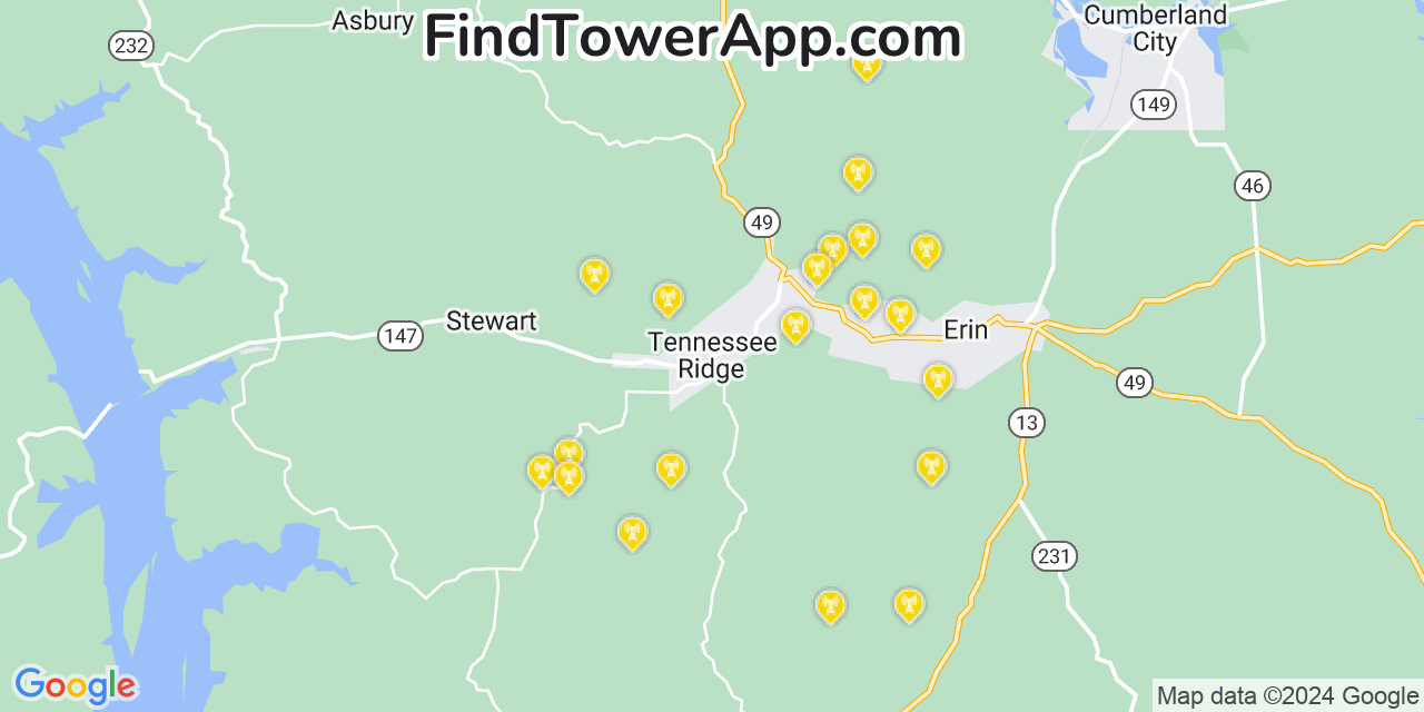AT&T 4G/5G cell tower coverage map Tennessee Ridge, Tennessee