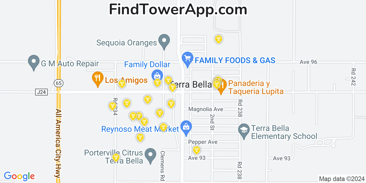 Verizon 4G/5G cell tower coverage map Terra Bella, California