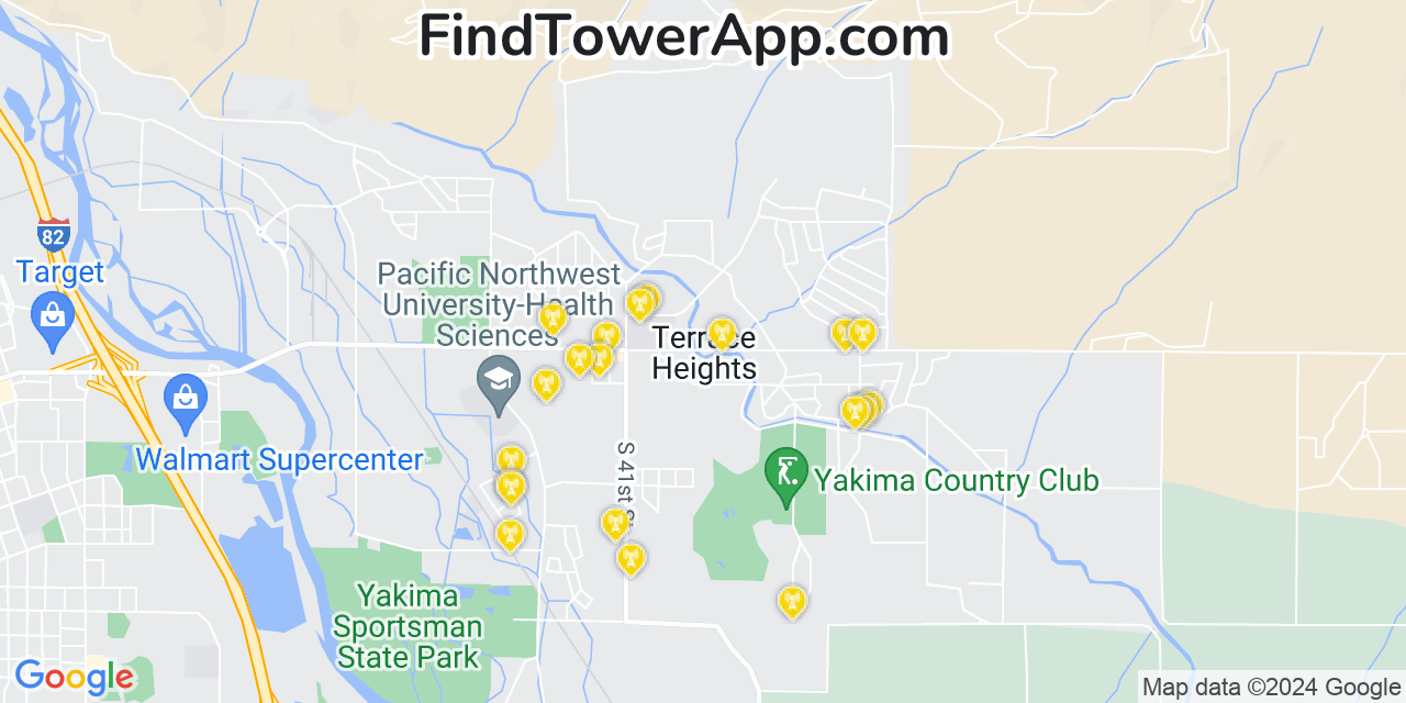AT&T 4G/5G cell tower coverage map Terrace Heights, Washington