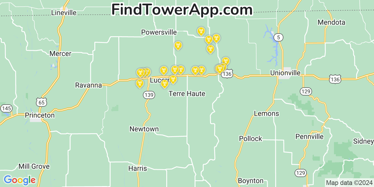 AT&T 4G/5G cell tower coverage map Terre Haute, Missouri
