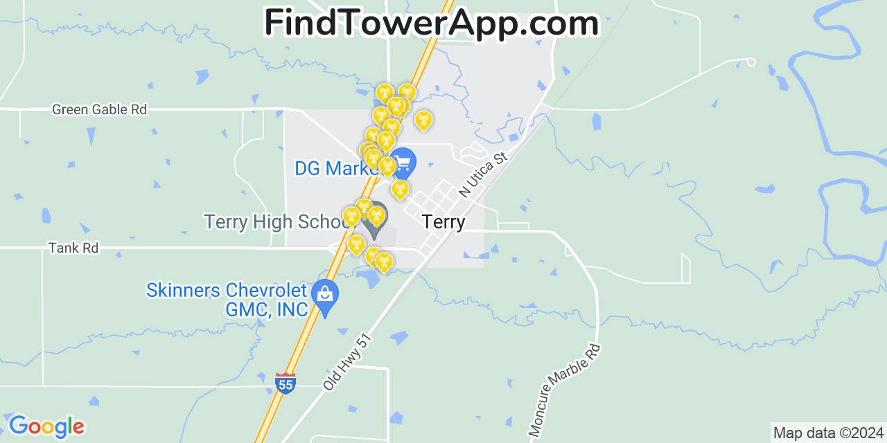 T-Mobile 4G/5G cell tower coverage map Terry, Mississippi