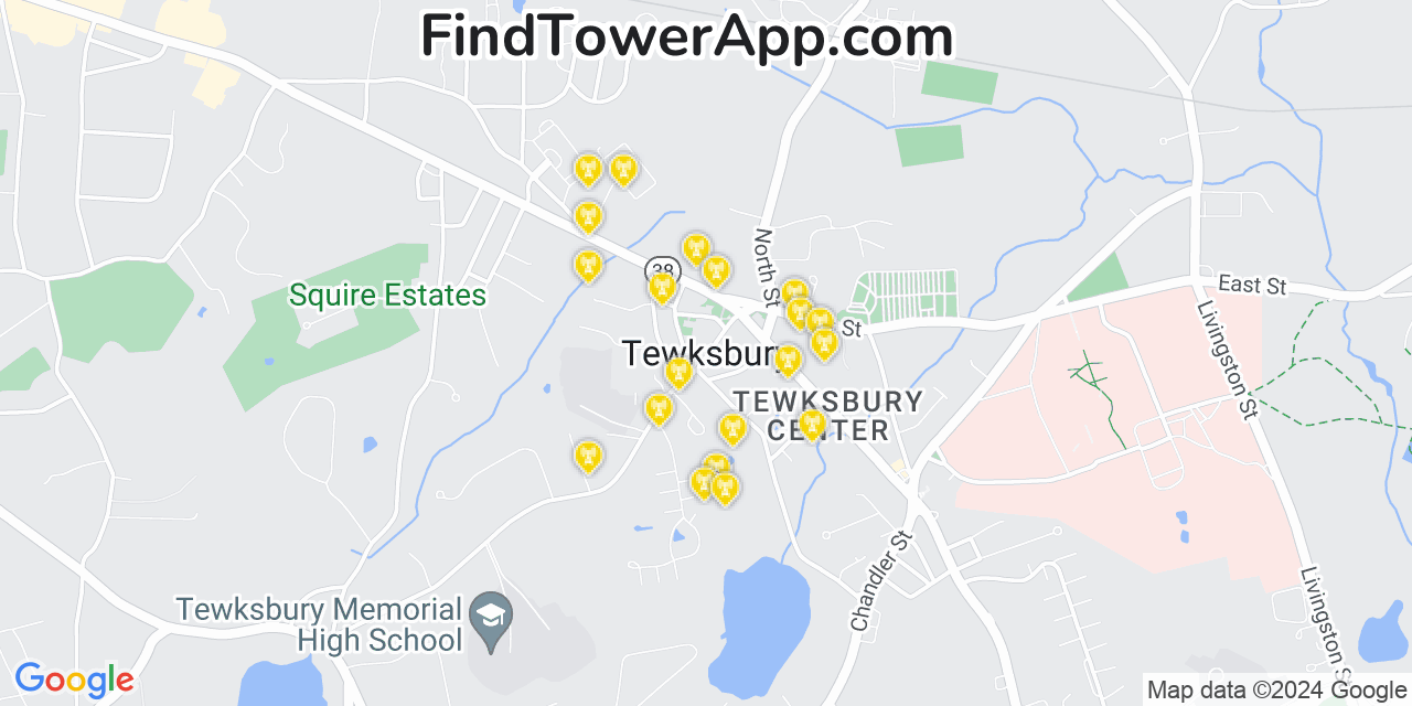 Verizon 4G/5G cell tower coverage map Tewksbury, Massachusetts