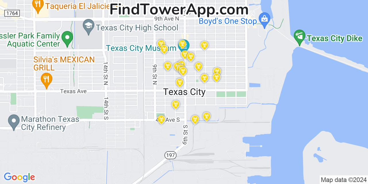 AT&T 4G/5G cell tower coverage map Texas City, Texas