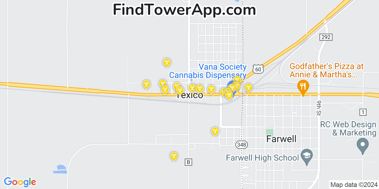 AT&T 4G/5G cell tower coverage map Texico, New Mexico