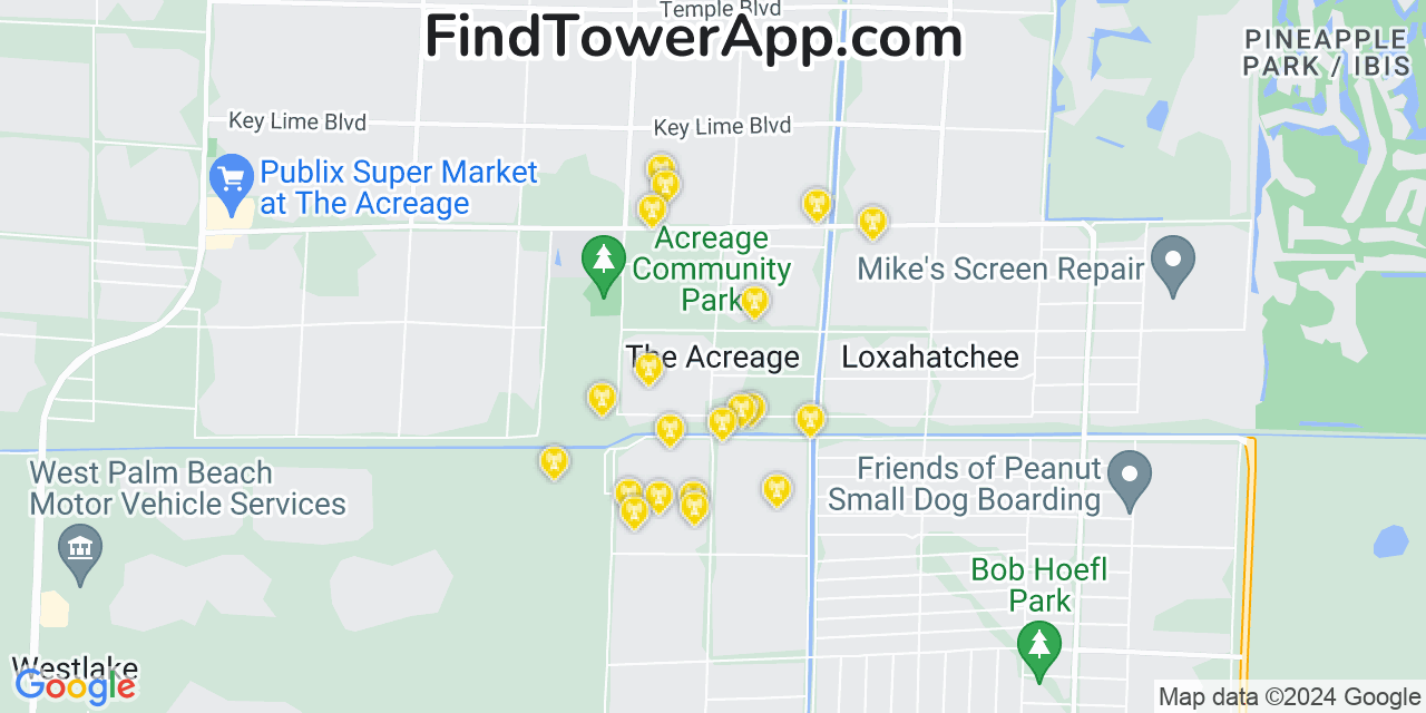 AT&T 4G/5G cell tower coverage map The Acreage, Florida
