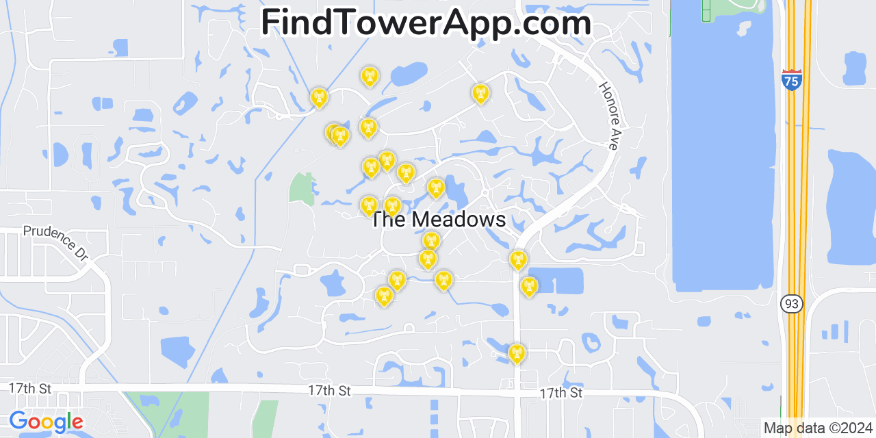 AT&T 4G/5G cell tower coverage map The Meadows, Florida