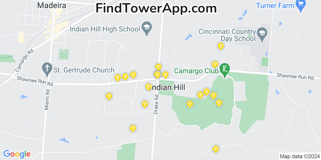 AT&T 4G/5G cell tower coverage map The Village of Indian Hill, Ohio