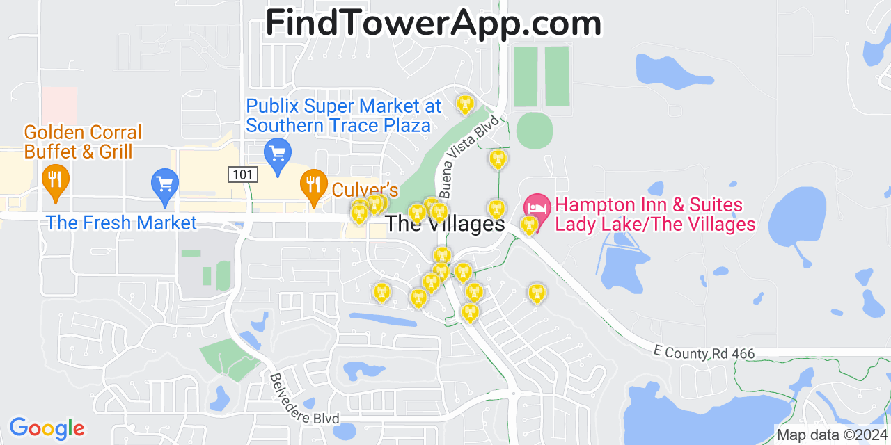 AT&T 4G/5G cell tower coverage map The Villages, Florida