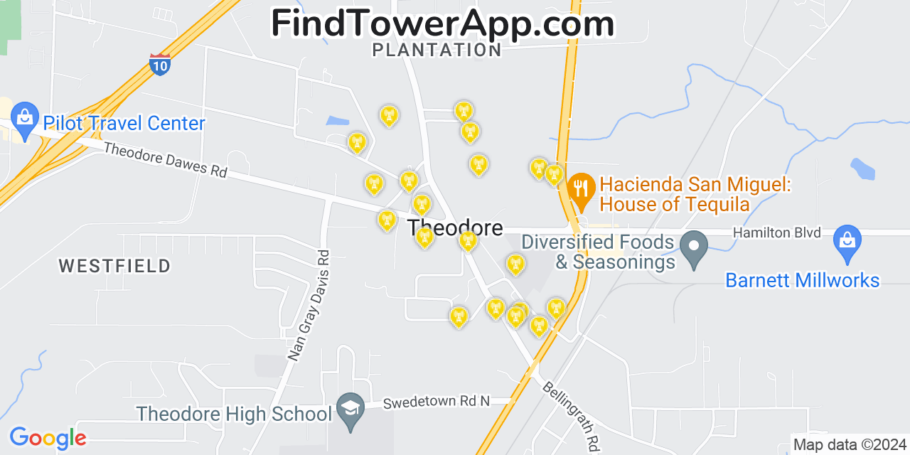 AT&T 4G/5G cell tower coverage map Theodore, Alabama