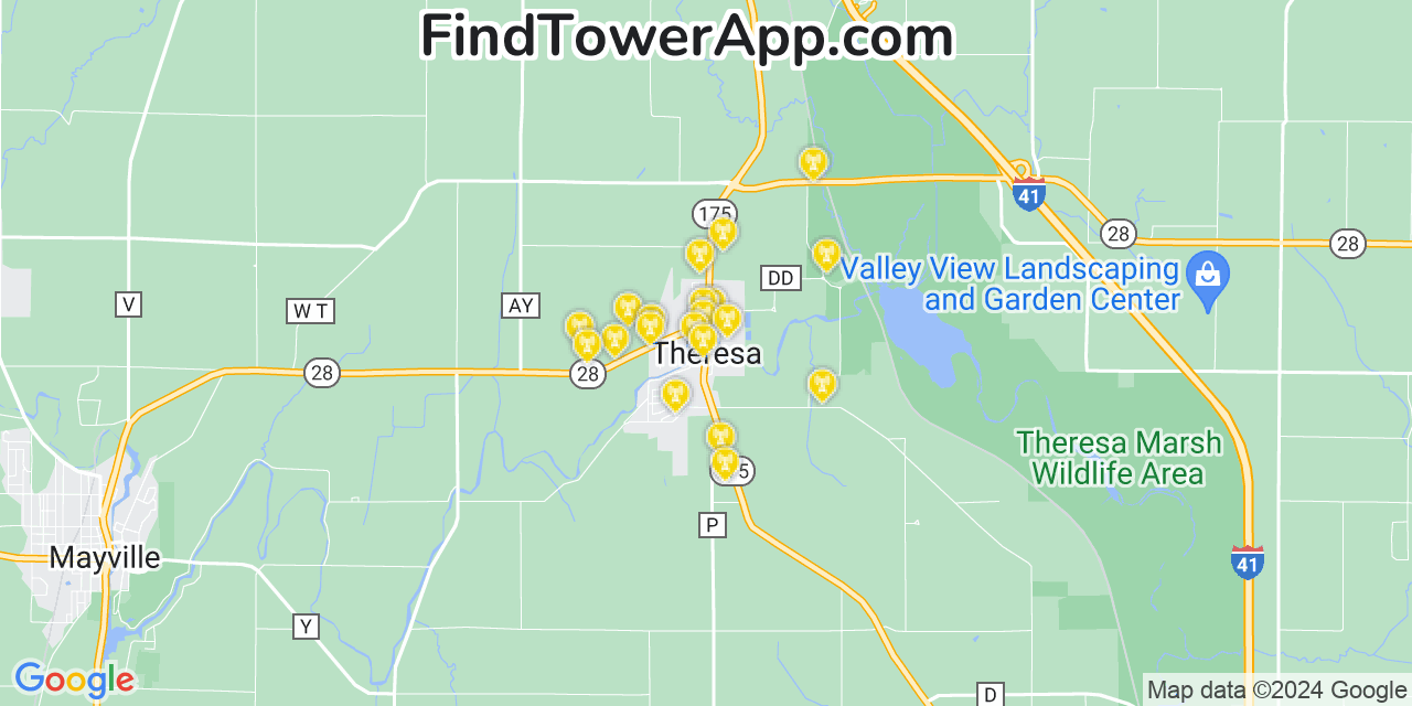 T-Mobile 4G/5G cell tower coverage map Theresa, Wisconsin