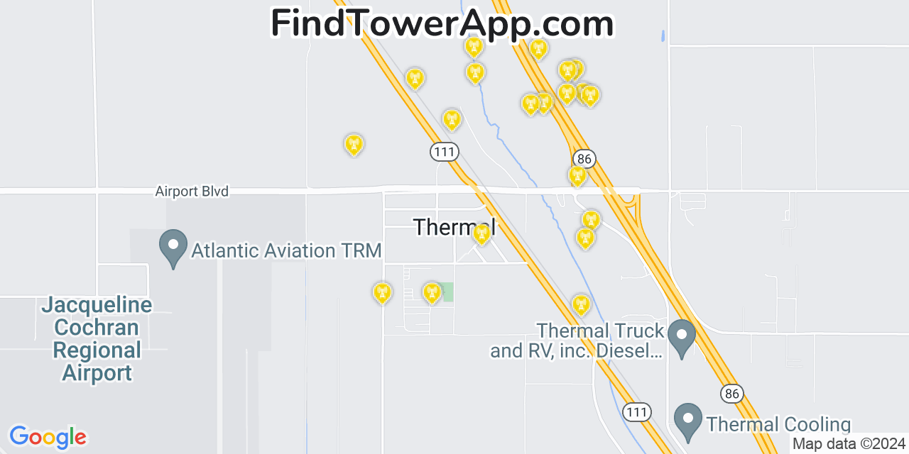 AT&T 4G/5G cell tower coverage map Thermal, California