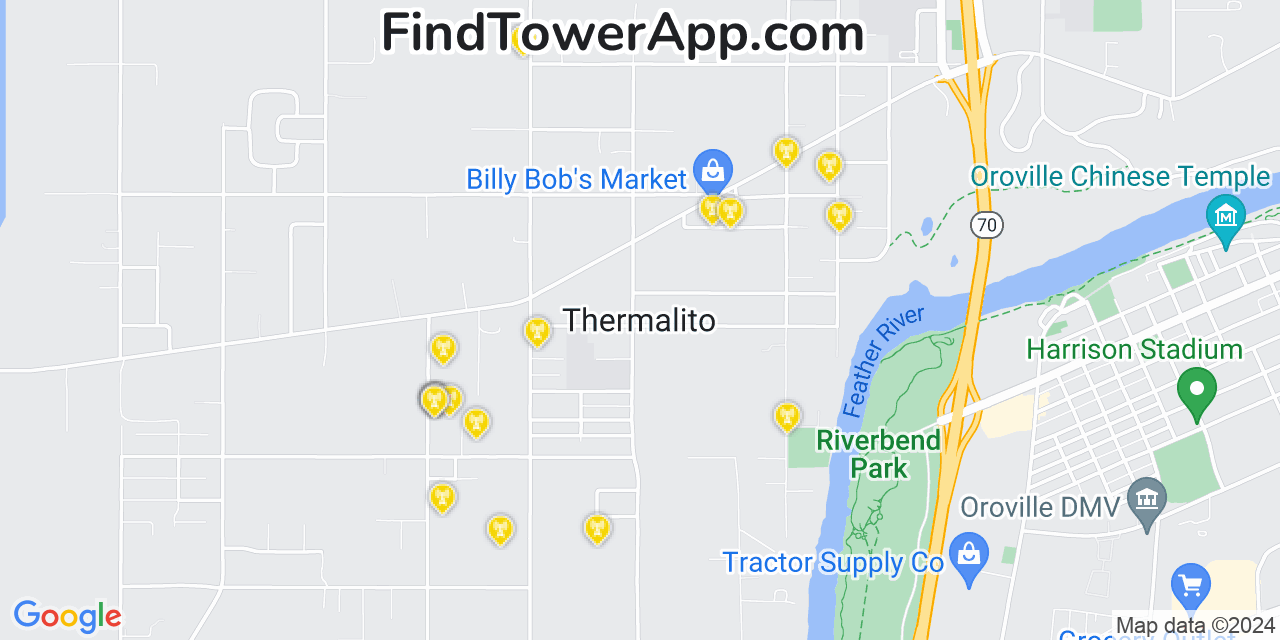 AT&T 4G/5G cell tower coverage map Thermalito, California