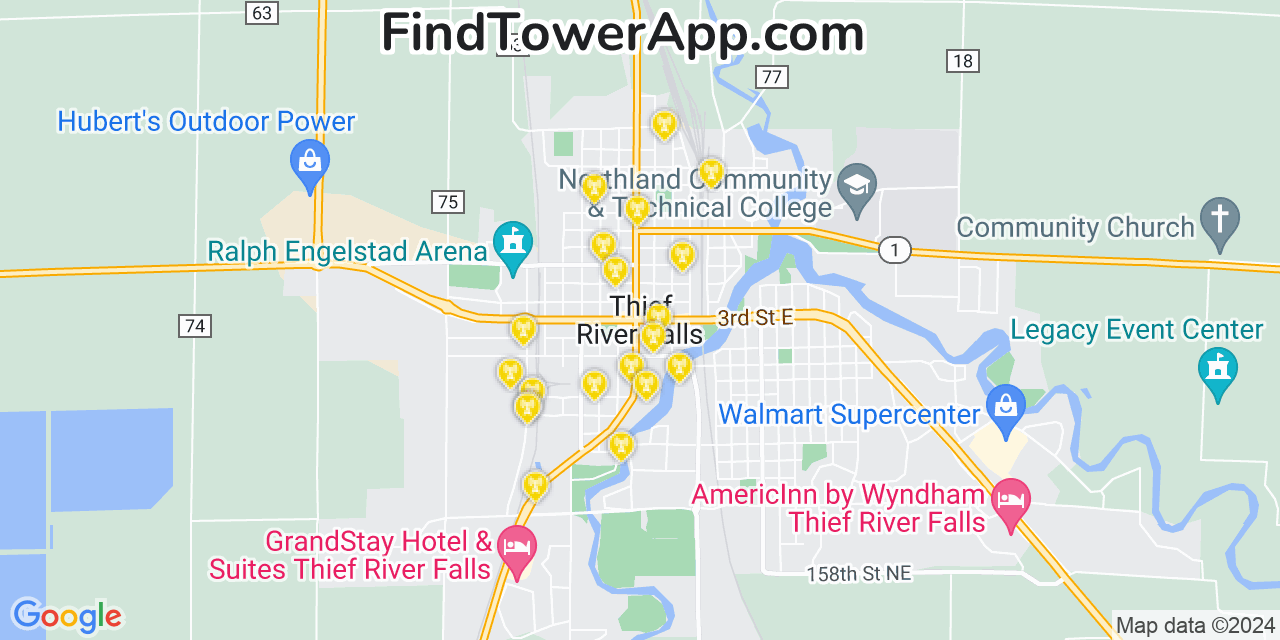 Verizon 4G/5G cell tower coverage map Thief River Falls, Minnesota