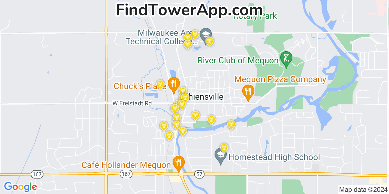 AT&T 4G/5G cell tower coverage map Thiensville, Wisconsin