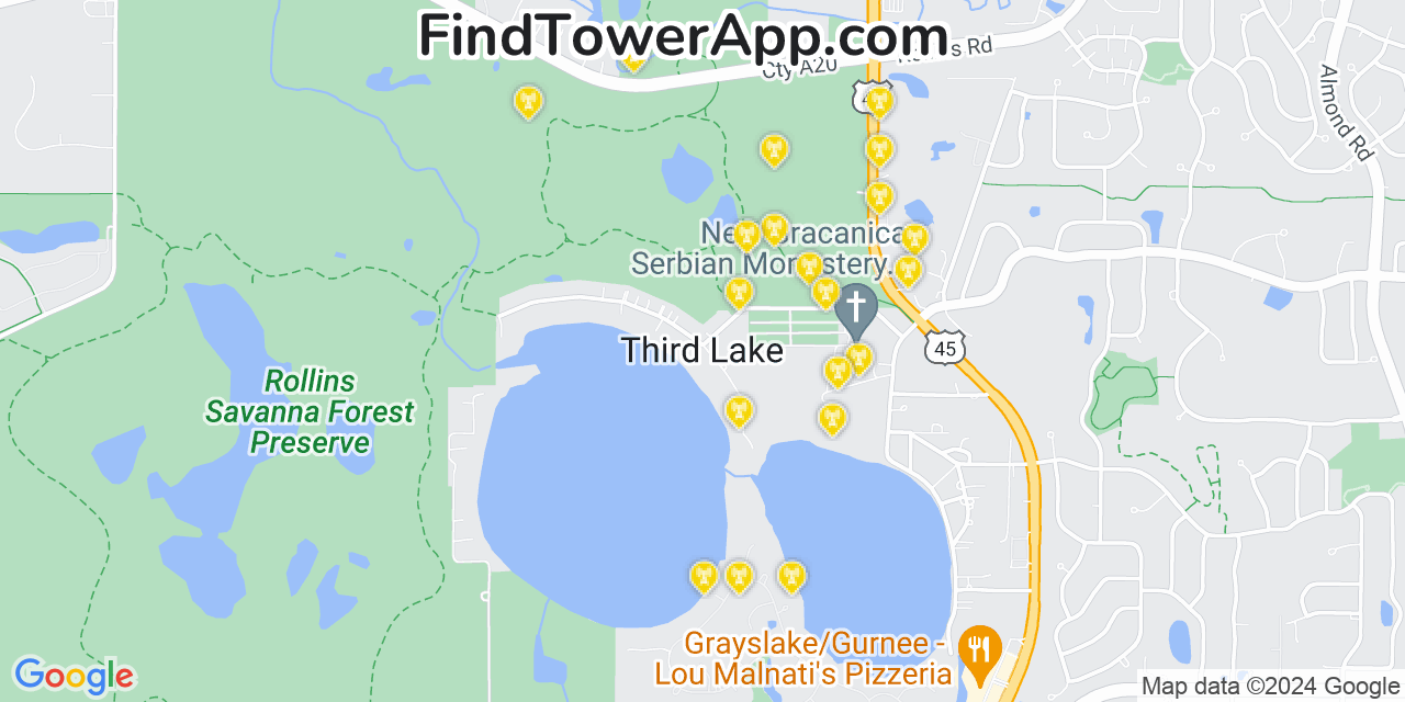 AT&T 4G/5G cell tower coverage map Third Lake, Illinois