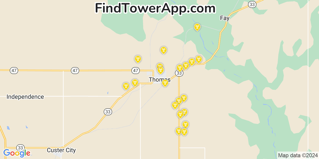 AT&T 4G/5G cell tower coverage map Thomas, Oklahoma