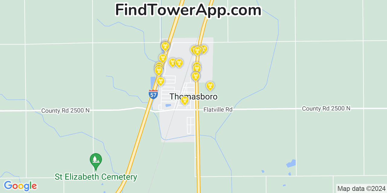 AT&T 4G/5G cell tower coverage map Thomasboro, Illinois