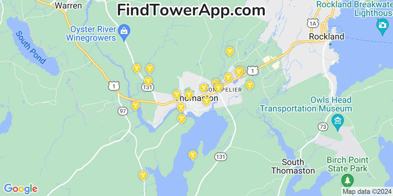 Verizon 4G/5G cell tower coverage map Thomaston, Maine