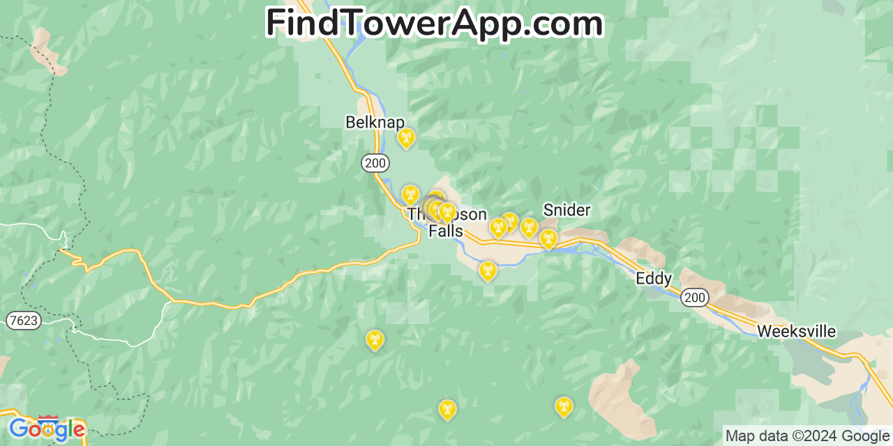 AT&T 4G/5G cell tower coverage map Thompson Falls, Montana