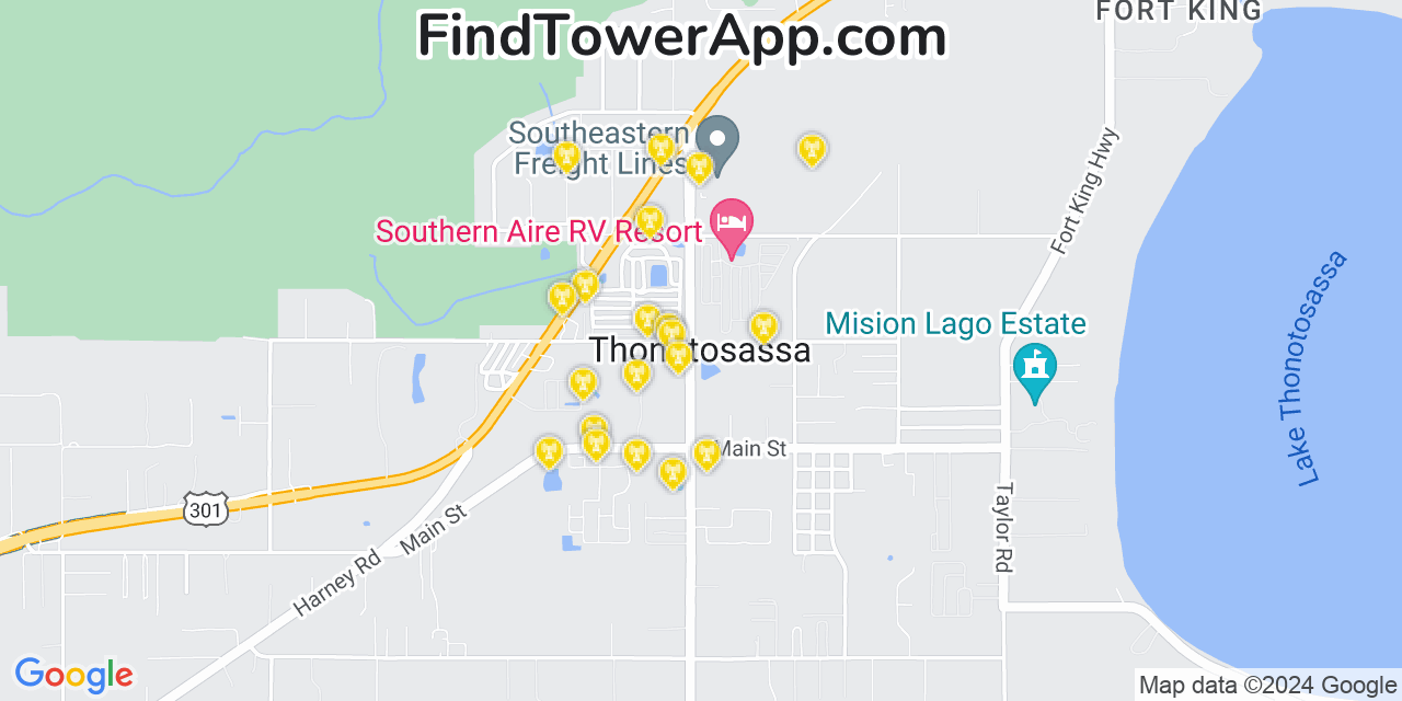 AT&T 4G/5G cell tower coverage map Thonotosassa, Florida