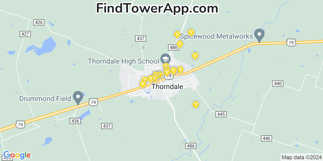 AT&T 4G/5G cell tower coverage map Thorndale, Texas