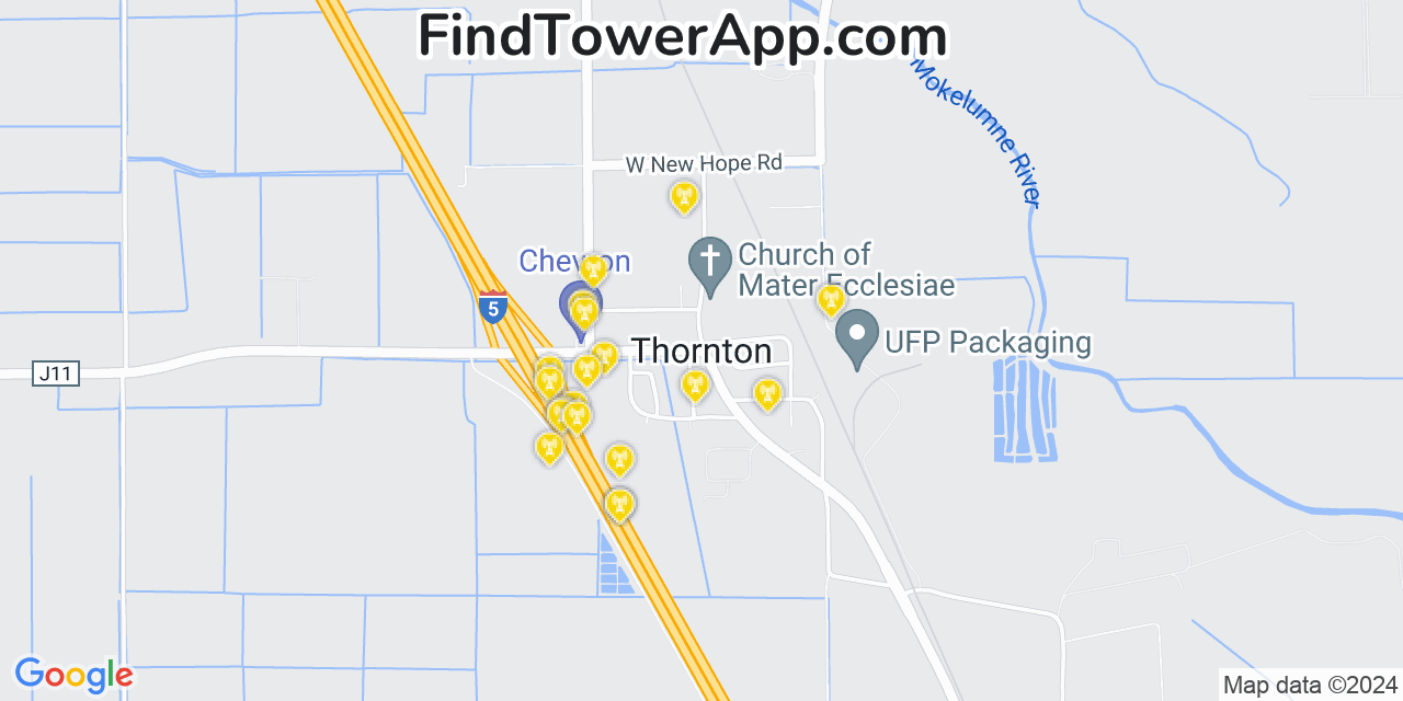 AT&T 4G/5G cell tower coverage map Thornton, California