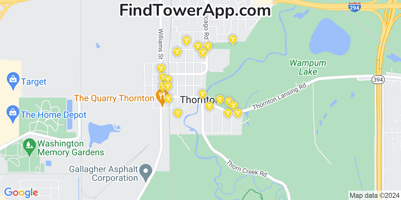 AT&T 4G/5G cell tower coverage map Thornton, Illinois
