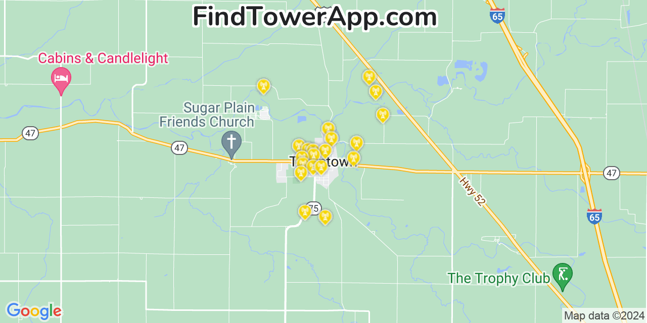 AT&T 4G/5G cell tower coverage map Thorntown, Indiana