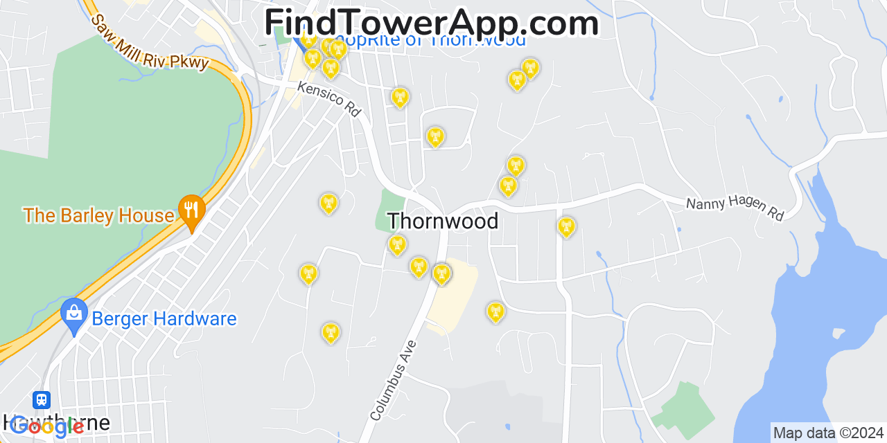 AT&T 4G/5G cell tower coverage map Thornwood, New York
