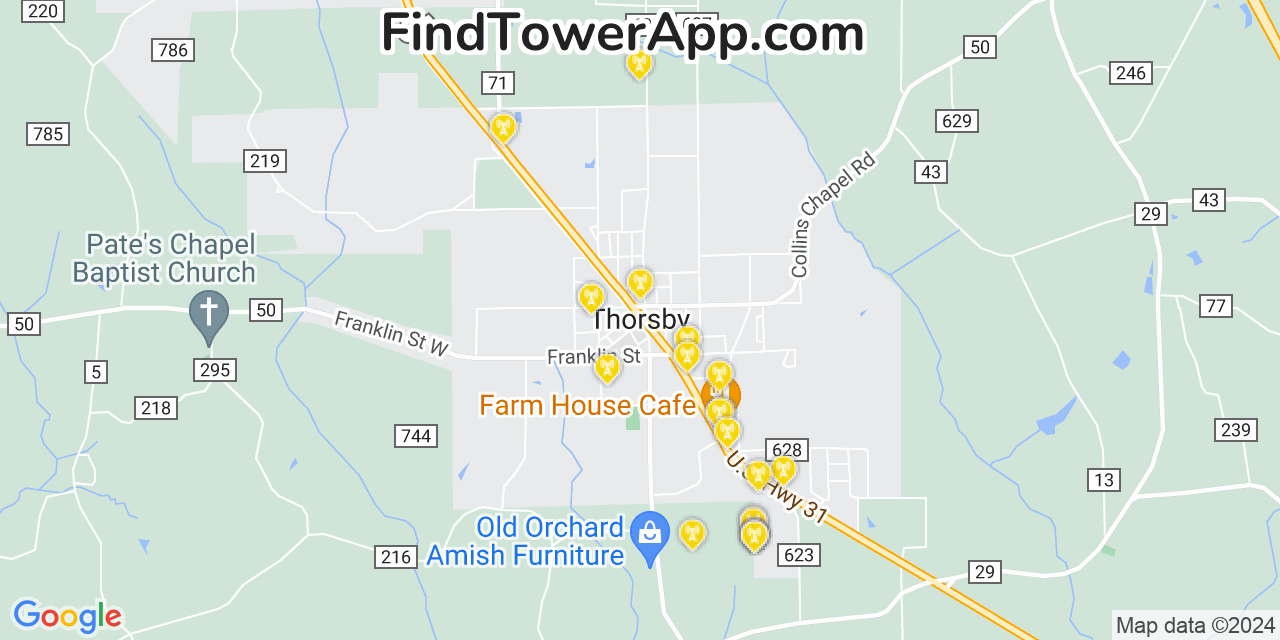 AT&T 4G/5G cell tower coverage map Thorsby, Alabama