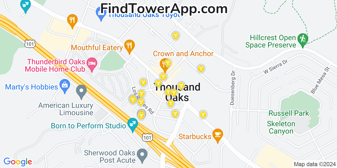 AT&T 4G/5G cell tower coverage map Thousand Oaks, California