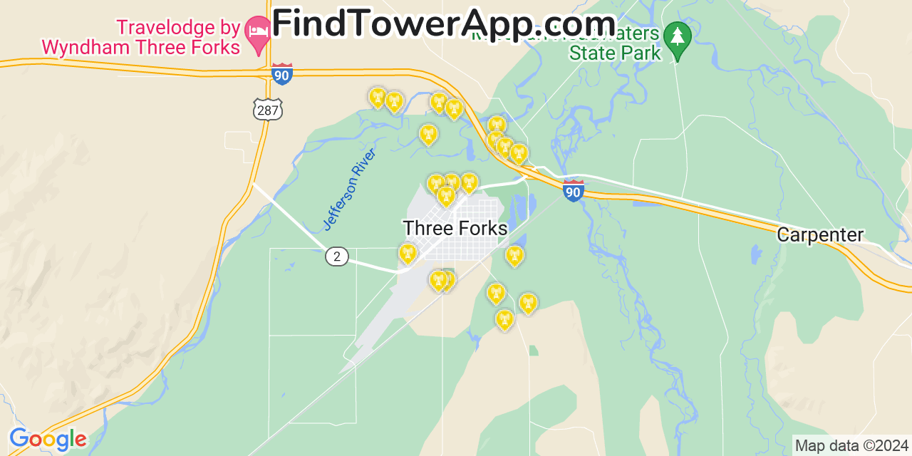 T-Mobile 4G/5G cell tower coverage map Three Forks, Montana