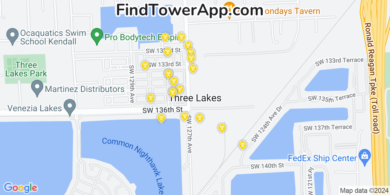AT&T 4G/5G cell tower coverage map Three Lakes, Florida