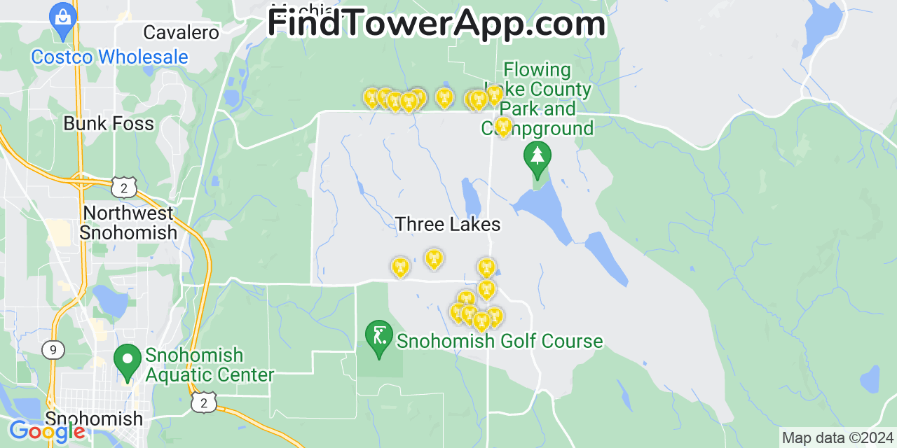 AT&T 4G/5G cell tower coverage map Three Lakes, Washington