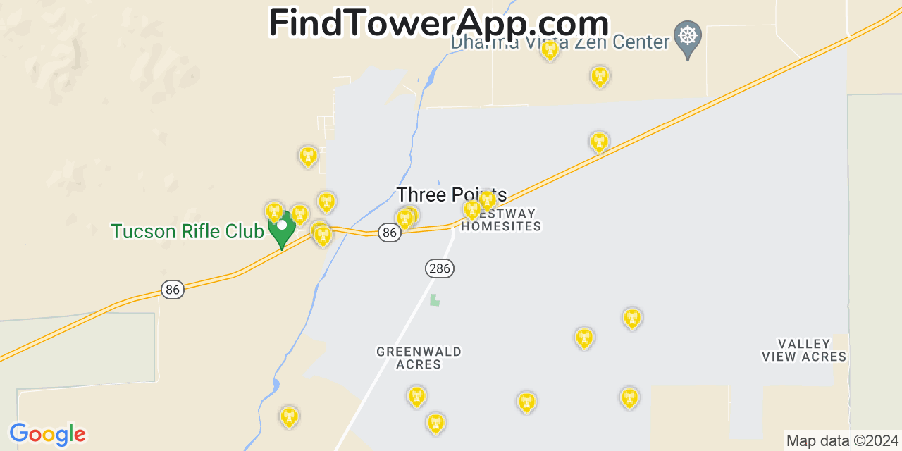 AT&T 4G/5G cell tower coverage map Three Points, Arizona