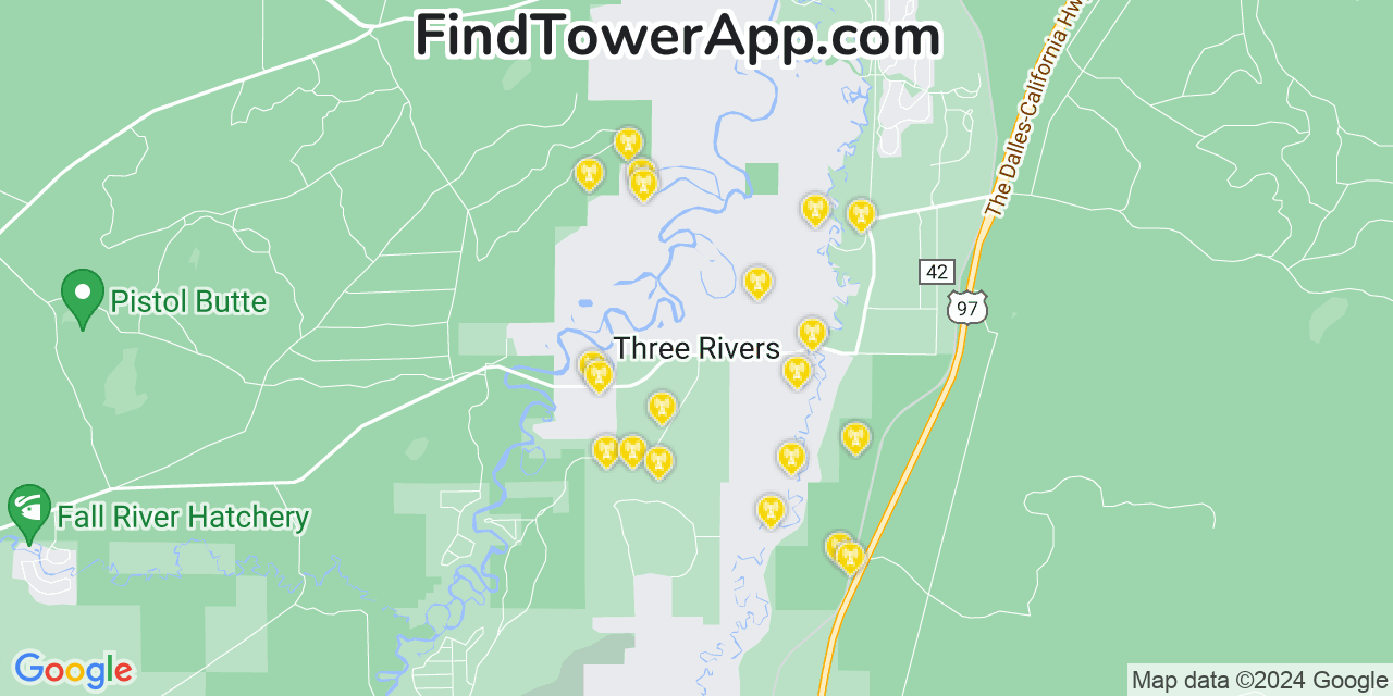 AT&T 4G/5G cell tower coverage map Three Rivers, Oregon