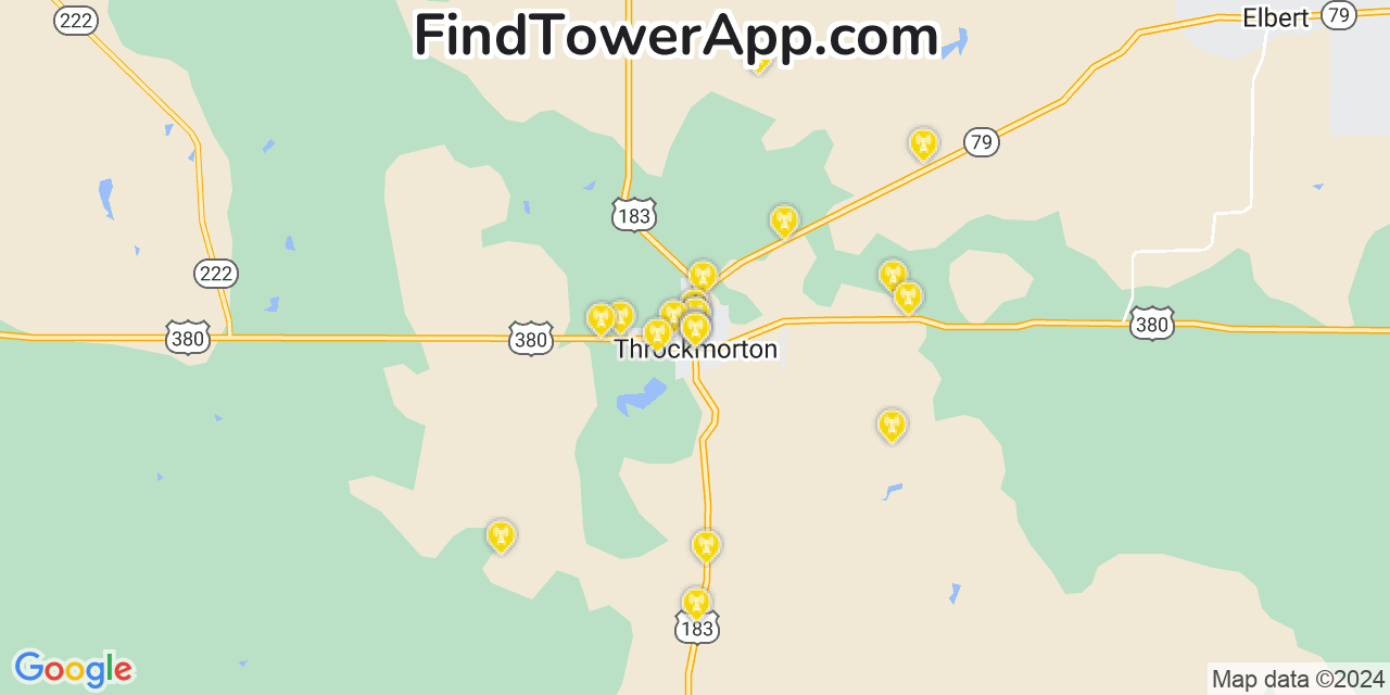 AT&T 4G/5G cell tower coverage map Throckmorton, Texas